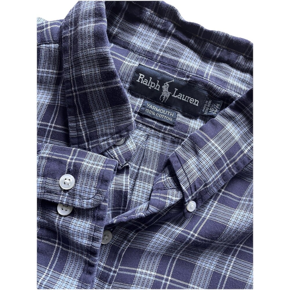 Vtg Polo Ralph Lauren Yarmouth Button Down Shirt Men’s 16 1/2 34/35 Blue Plaid